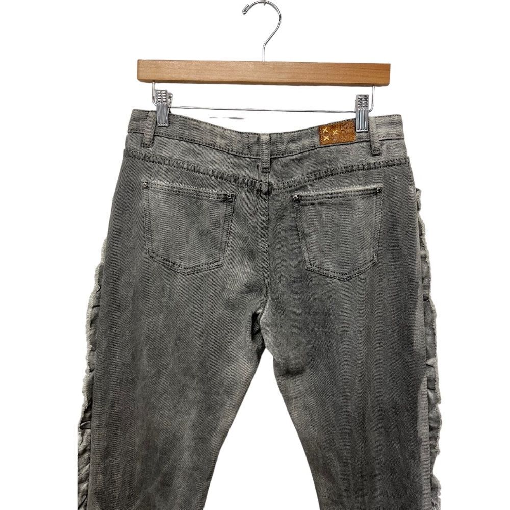 POL | Anthropologie Jeans Pol Ruffle Side Crochet Trim Mid Rise Cropped Gray M - Picture 7 of 12